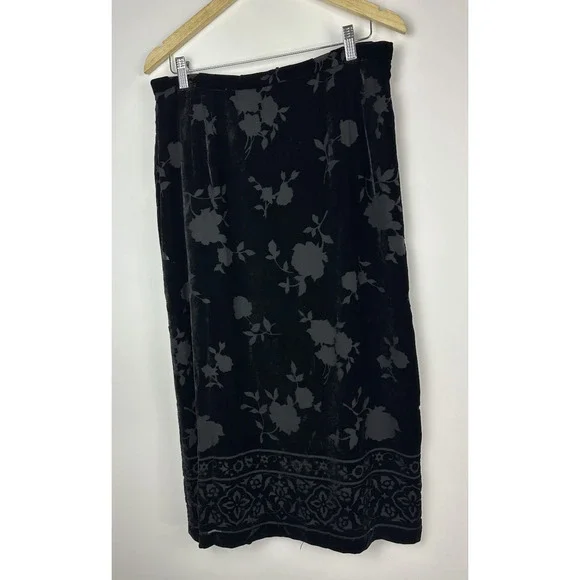 Talbots Black Burnout Velvet Skirt Silk Blend Size 16 Witchy Whimsigoth Fairy - Picture 10 of 11